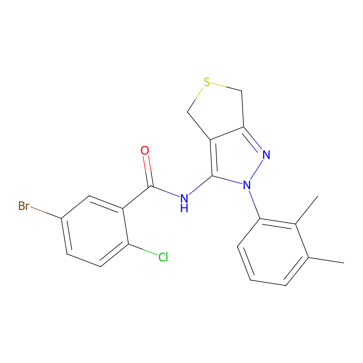 5-bromo-2-chloro-N-(2-(2,3-dimethylphenyl)-4,6-dihydro-2H-thieno[3,4-c]pyrazol-3-yl)benzamide molecular structure, CAS 450344-14-6