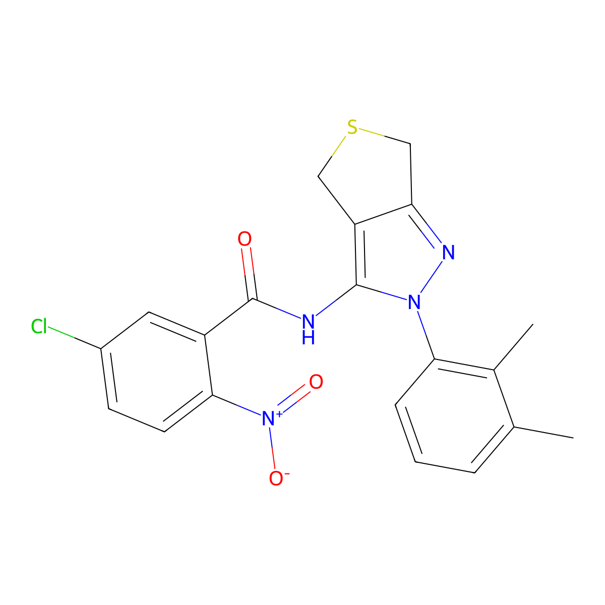 5-chloro-N-(2-(2,3-dimethylphenyl)-4,6-dihydro-2H-thieno[3,4-c]pyrazol-3-yl)-2-nitrobenzamide molecular structure, CAS 450344-16-8