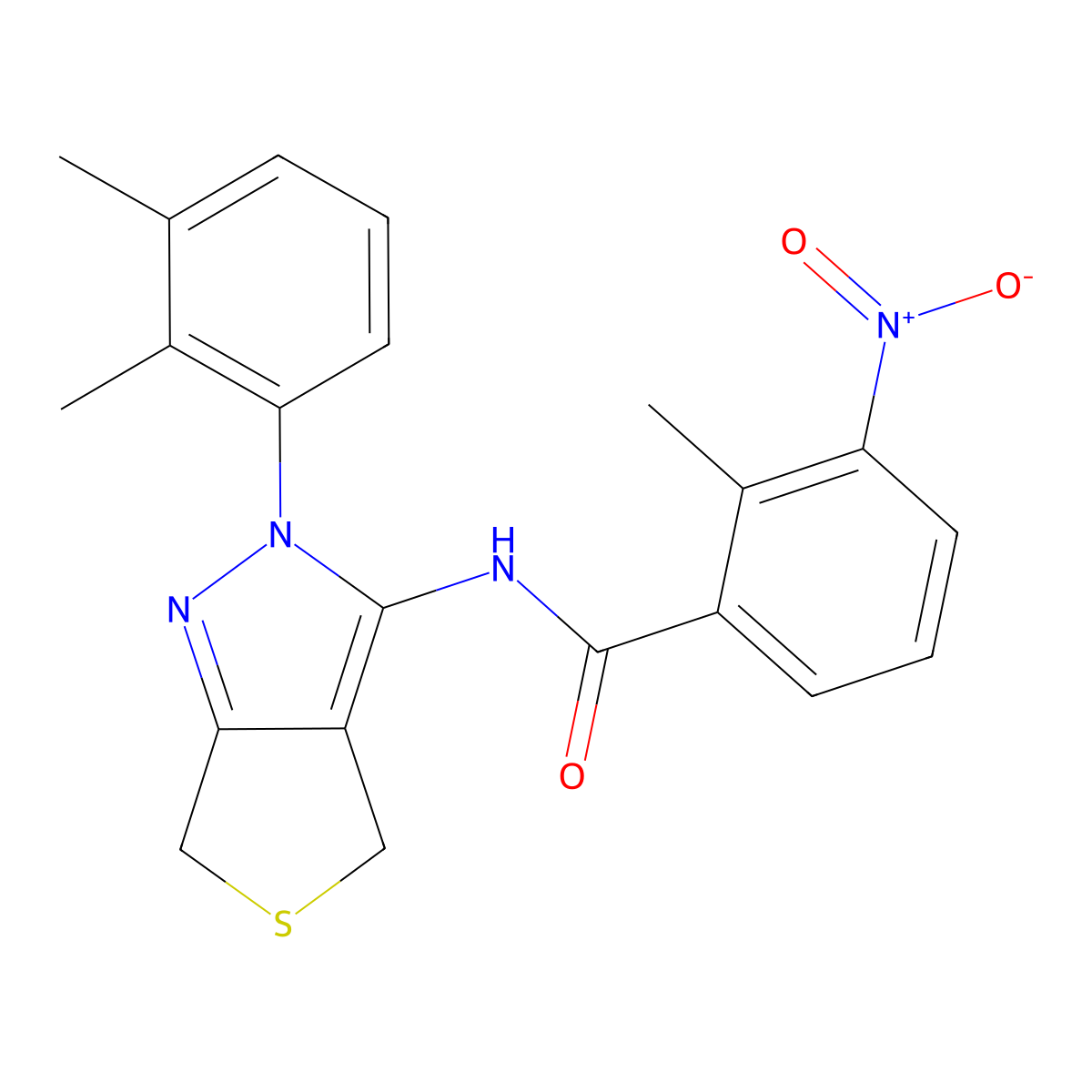 N-[2-(2,3-dimethylphenyl)-4,6-dihydrothieno[3,4-c]pyrazol-3-yl]-2-methyl-3-nitrobenzamide molecular structure, CAS 450344-18-0