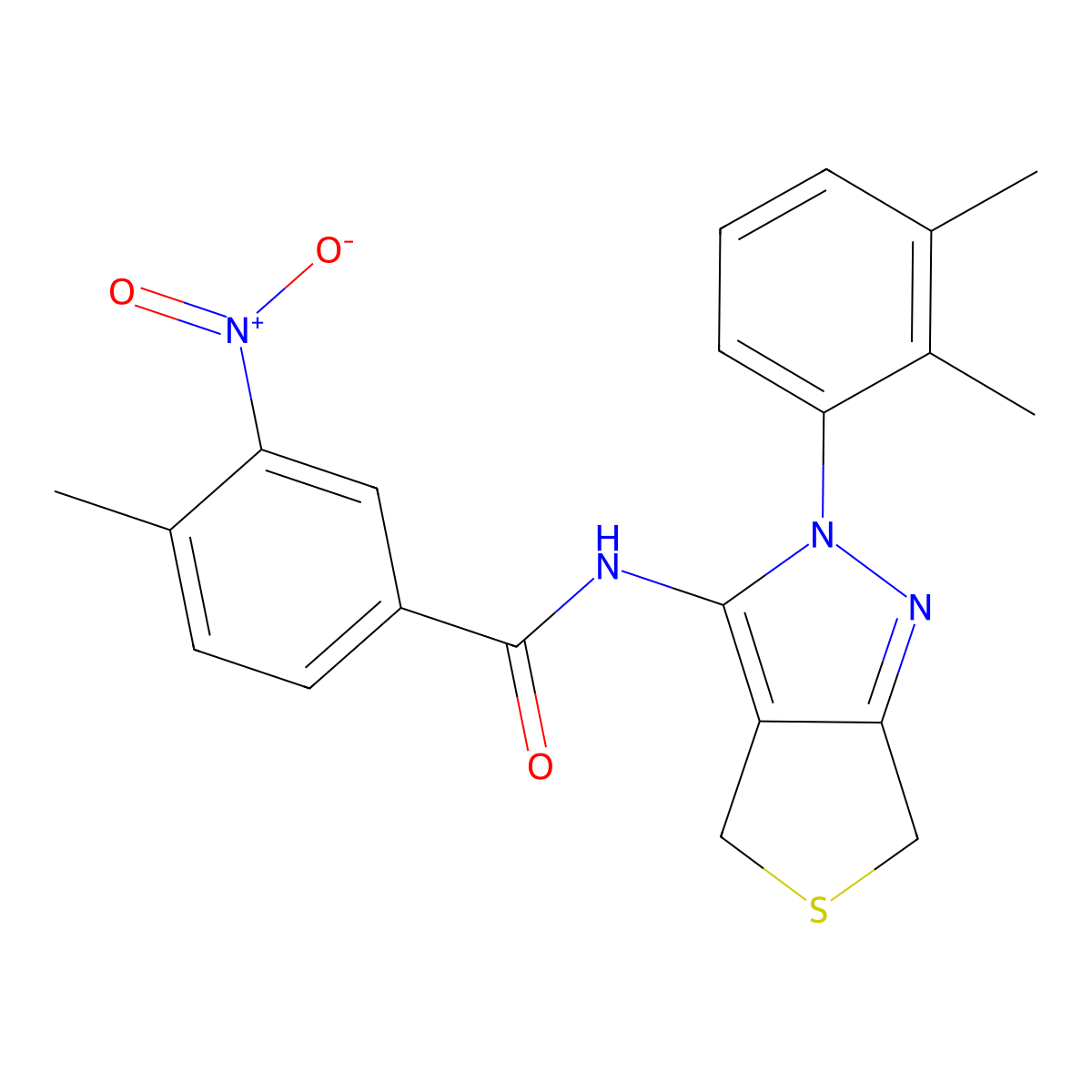 N-[2-(2,3-dimethylphenyl)-4,6-dihydrothieno[3,4-c]pyrazol-3-yl]-4-methyl-3-nitrobenzamide molecular structure, CAS 450344-19-1