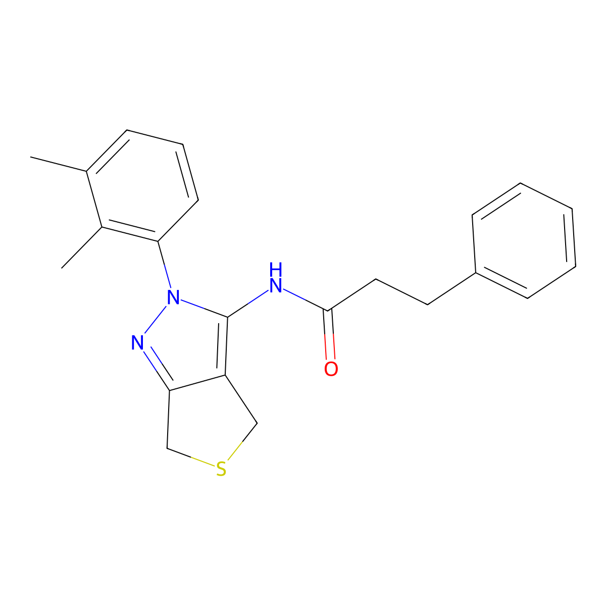 N-[2-(2,3-dimethylphenyl)-4,6-dihydrothieno[3,4-c]pyrazol-3-yl]-3-phenylpropanamide molecular structure, CAS 450344-37-3