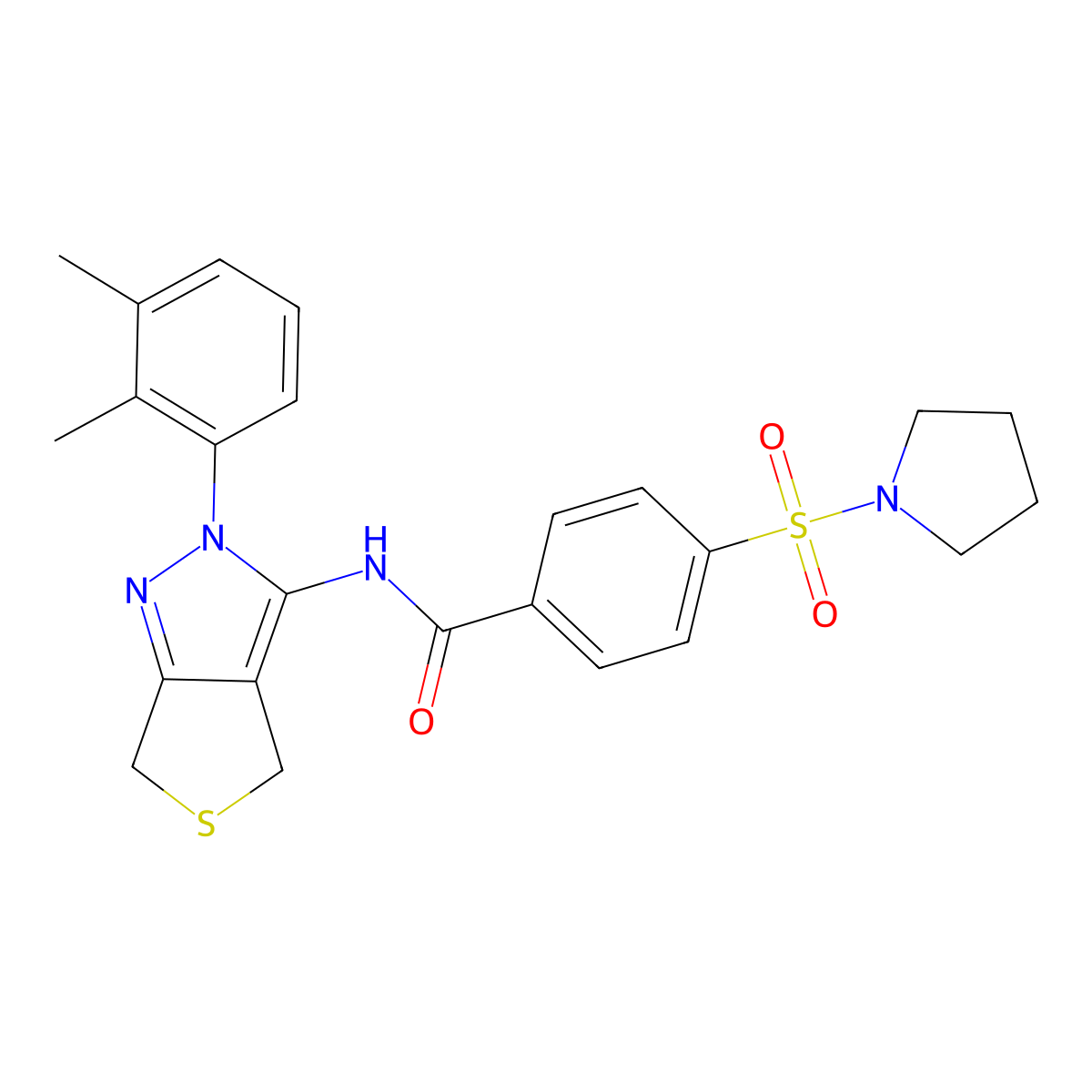 N-(2-(2,3-dimethylphenyl)-4,6-dihydro-2H-thieno[3,4-c]pyrazol-3-yl)-4-(pyrrolidin-1-ylsulfonyl)benzamide molecular structure, CAS 450344-51-1