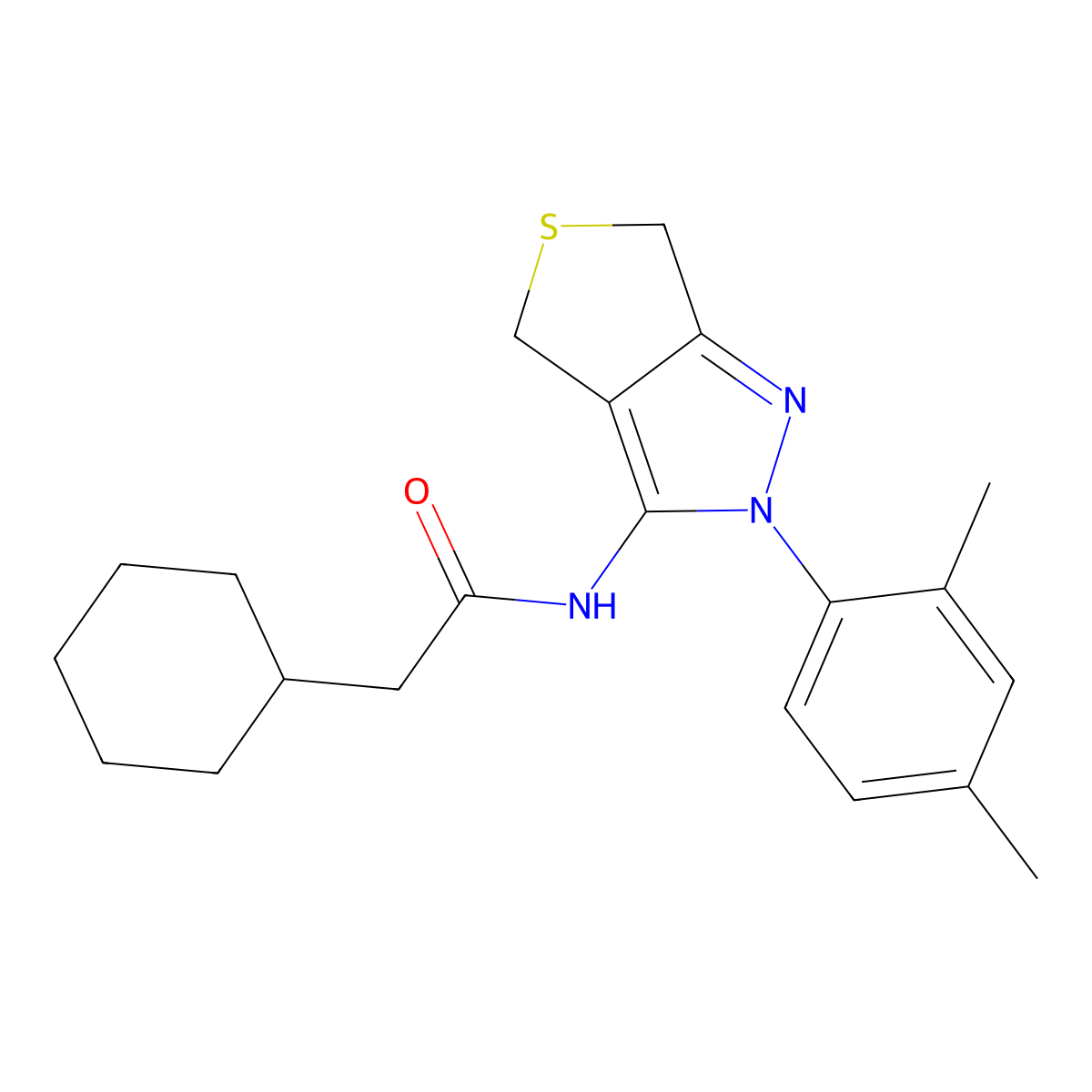 2-cyclohexyl-N-(2-(2,4-dimethylphenyl)-4,6-dihydro-2H-thieno[3,4-c]pyrazol-3-yl)acetamide molecular structure, CAS 450344-56-6