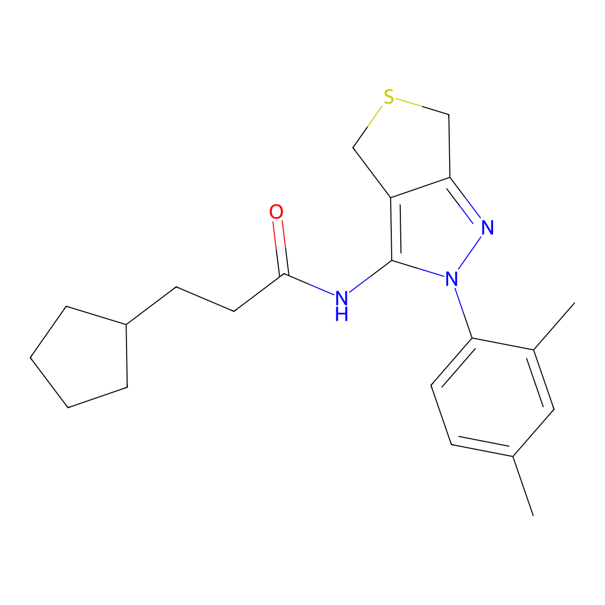 3-cyclopentyl-N-(2-(2,4-dimethylphenyl)-4,6-dihydro-2H-thieno[3,4-c]pyrazol-3-yl)propanamide molecular structure, CAS 450344-57-7
