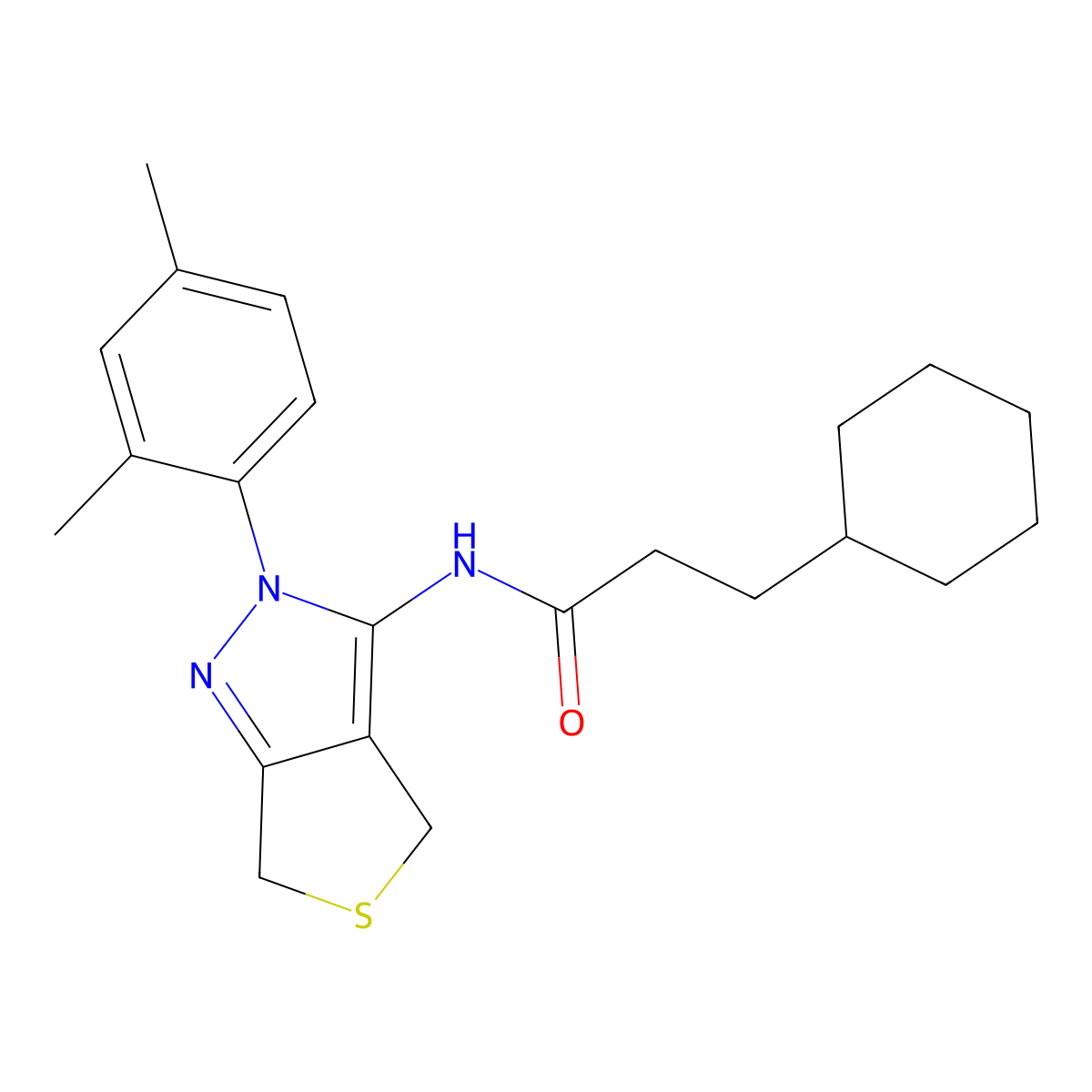 3-cyclohexyl-N-(2-(2,4-dimethylphenyl)-4,6-dihydro-2H-thieno[3,4-c]pyrazol-3-yl)propanamide molecular structure, CAS 450344-58-8
