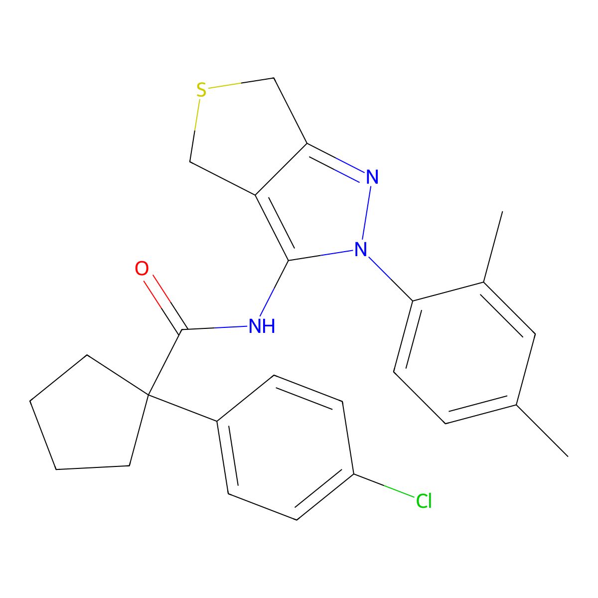 1-(4-chlorophenyl)-N-(2-(2,4-dimethylphenyl)-4,6-dihydro-2H-thieno[3,4-c]pyrazol-3-yl)cyclopentanecarboxamide molecular structure, CAS 450344-64-6