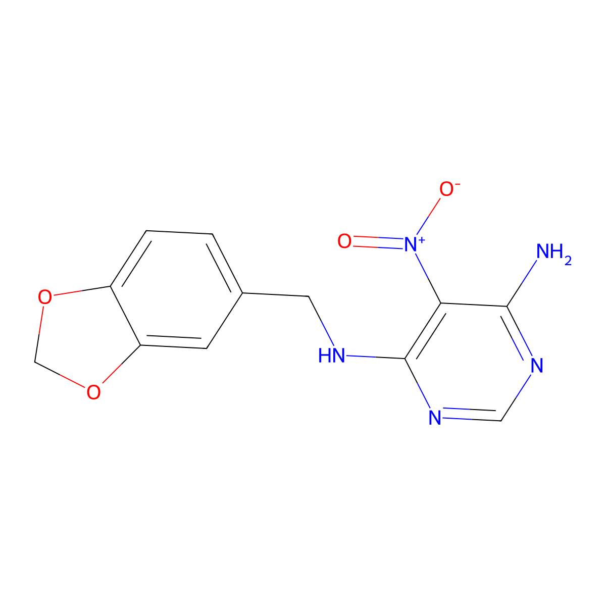 N-(1,3-benzodioxol-5-ylmethyl)-5-nitropyrimidine-4,6-diamine molecular structure, CAS 450344-90-8