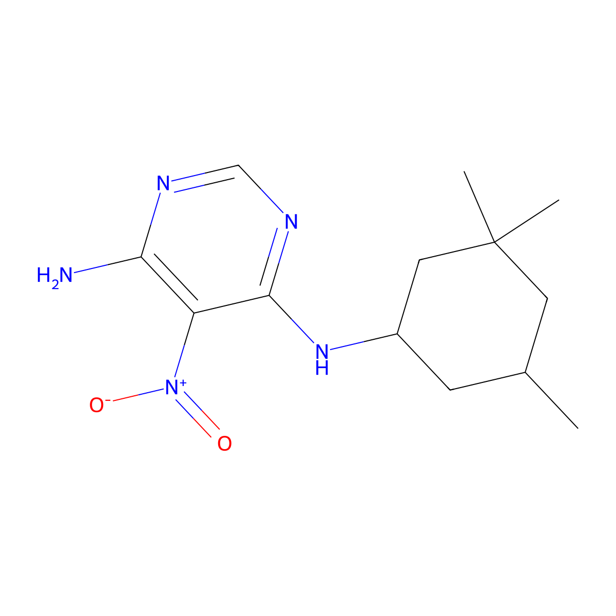 5-nitro-N4-(3,3,5-trimethylcyclohexyl)pyrimidine-4,6-diamine molecular structure, CAS 450345-02-5