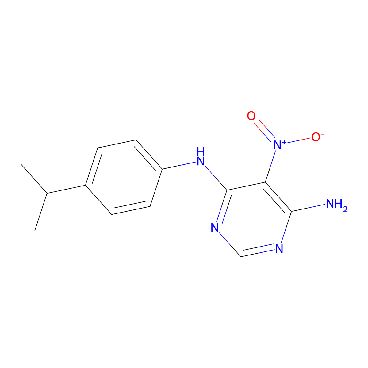 5-nitro-N-[4-(propan-2-yl)phenyl]pyrimidine-4,6-diamine molecular structure, CAS 450345-05-8