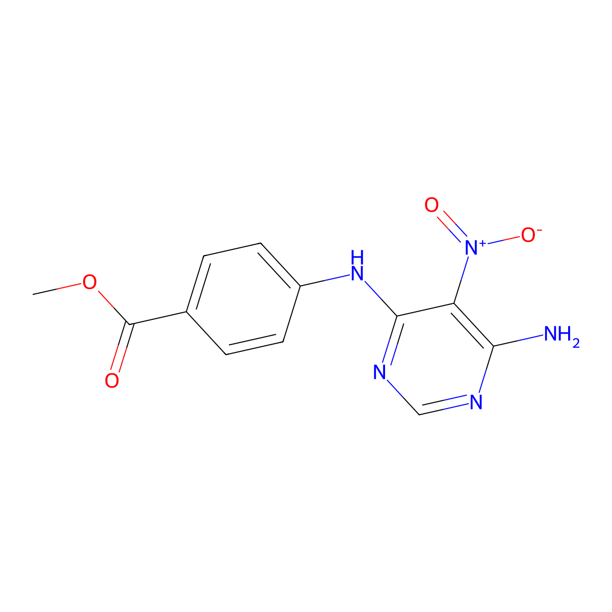 Methyl 4-[(6-amino-5-nitropyrimidin-4-yl)amino]benzoate molecular structure, CAS 450345-15-0