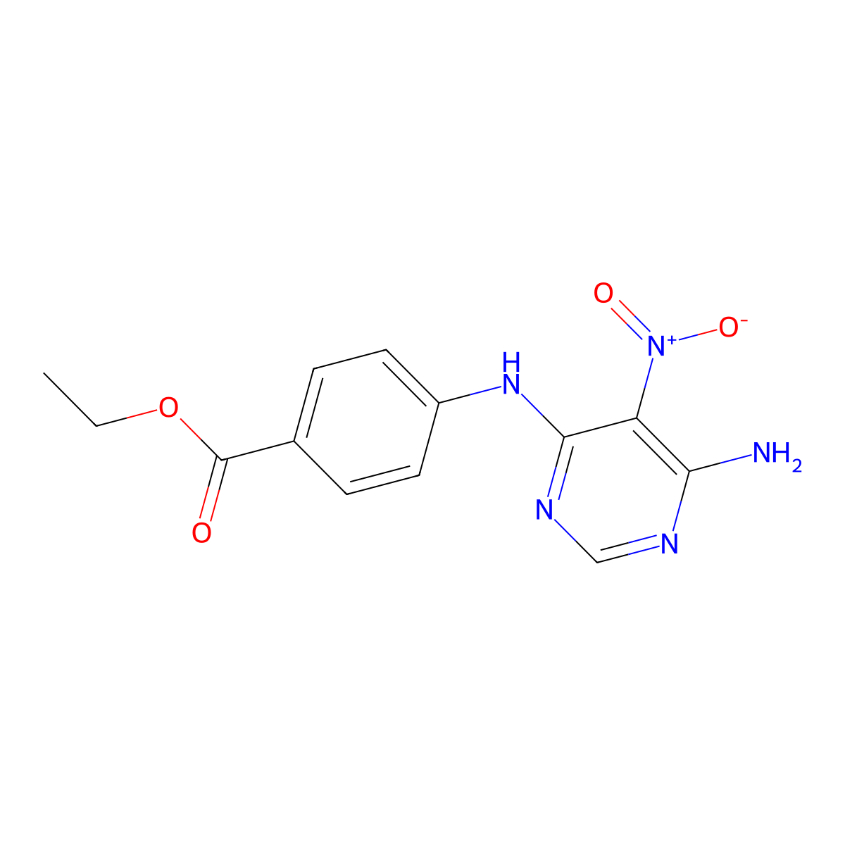 Ethyl 4-[(6-amino-5-nitropyrimidin-4-yl)amino]benzoate molecular structure, CAS 450345-16-1