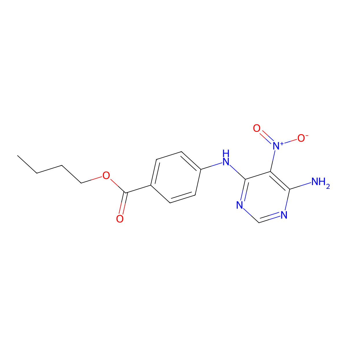 Butyl 4-[(6-amino-5-nitropyrimidin-4-yl)amino]benzoate molecular structure, CAS 450345-17-2
