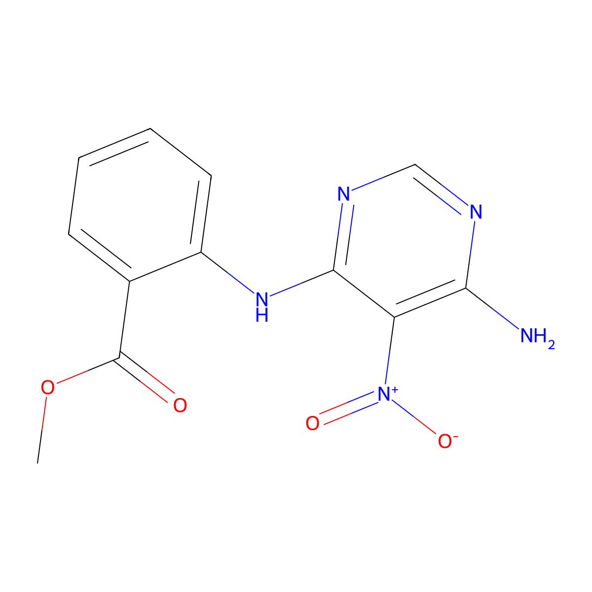 Methyl 2-[(6-amino-5-nitropyrimidin-4-yl)amino]benzoate molecular structure, CAS 450345-21-8