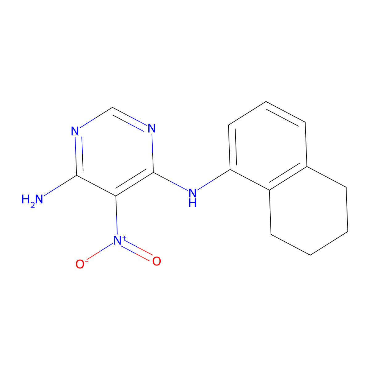 5-nitro-N4-(5,6,7,8-tetrahydronaphthalen-1-yl)pyrimidine-4,6-diamine molecular structure, CAS 450345-22-9