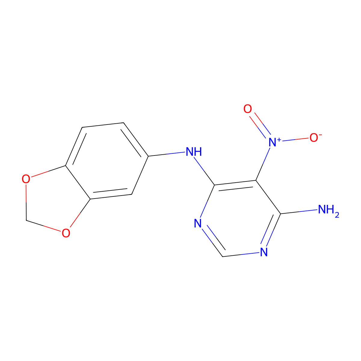 N4-(benzo[d][1,3]dioxol-5-yl)-5-nitropyrimidine-4,6-diamine molecular structure, CAS 450345-23-0