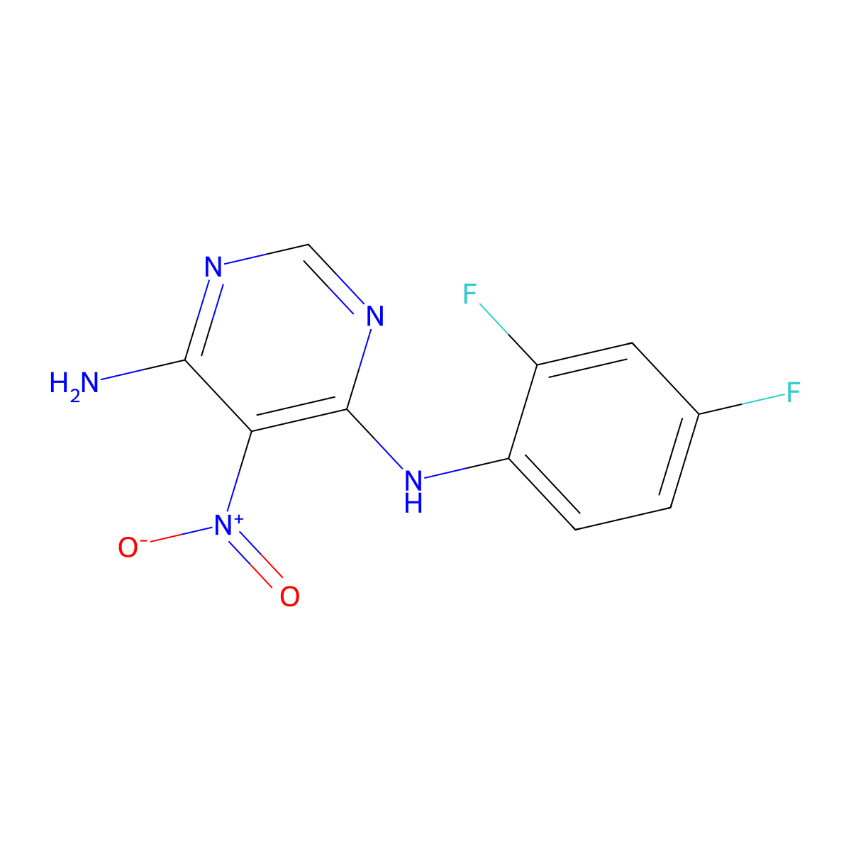 N4-(2,4-difluorophenyl)-5-nitropyrimidine-4,6-diamine molecular structure, CAS 450345-29-6
