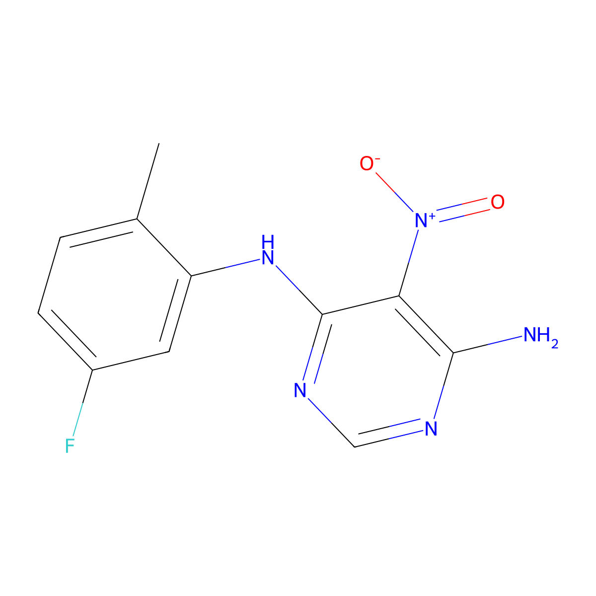 N4-(5-fluoro-2-methylphenyl)-5-nitropyrimidine-4,6-diamine molecular structure, CAS 450345-35-4