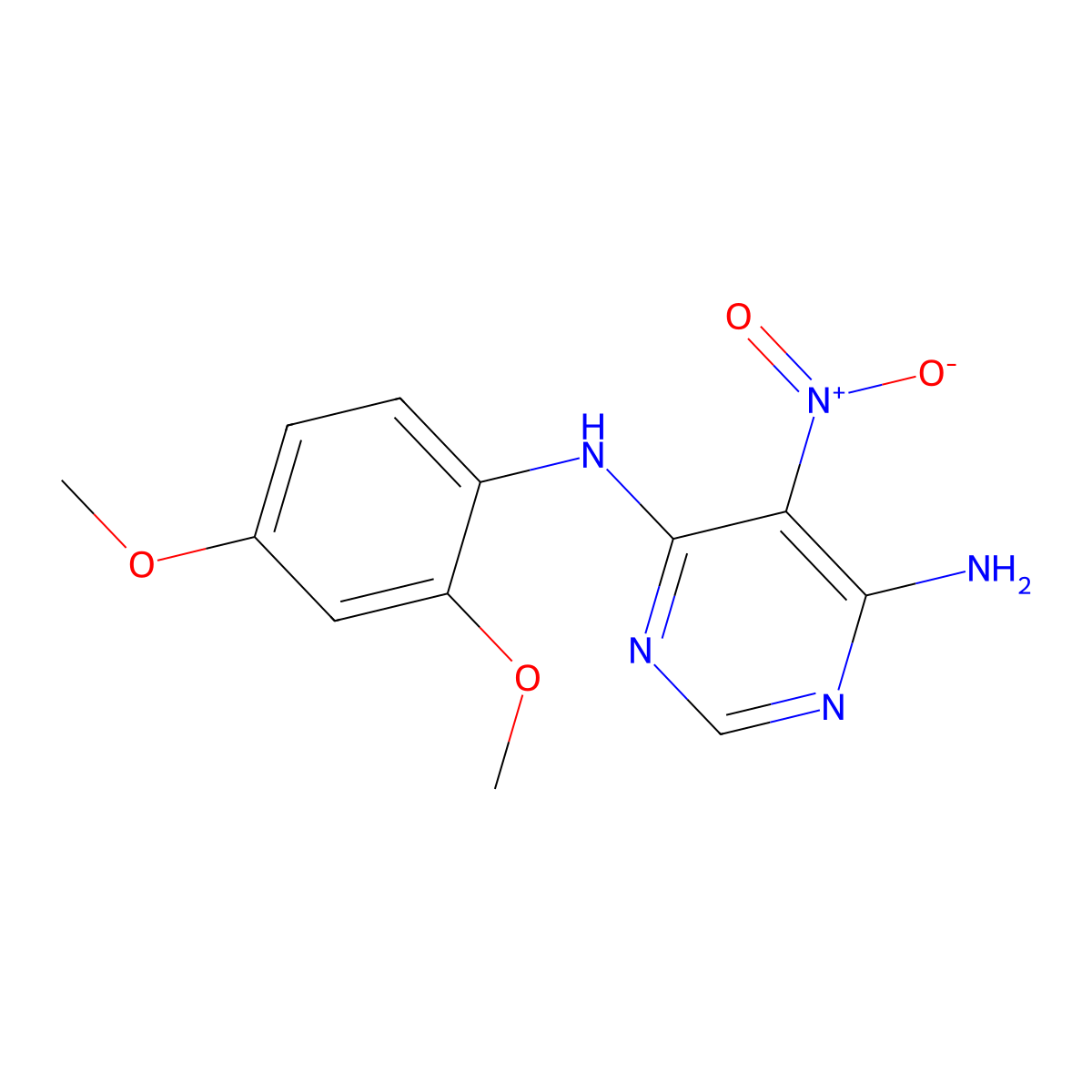 N-(2,4-dimethoxyphenyl)-5-nitropyrimidine-4,6-diamine molecular structure, CAS 450345-43-4