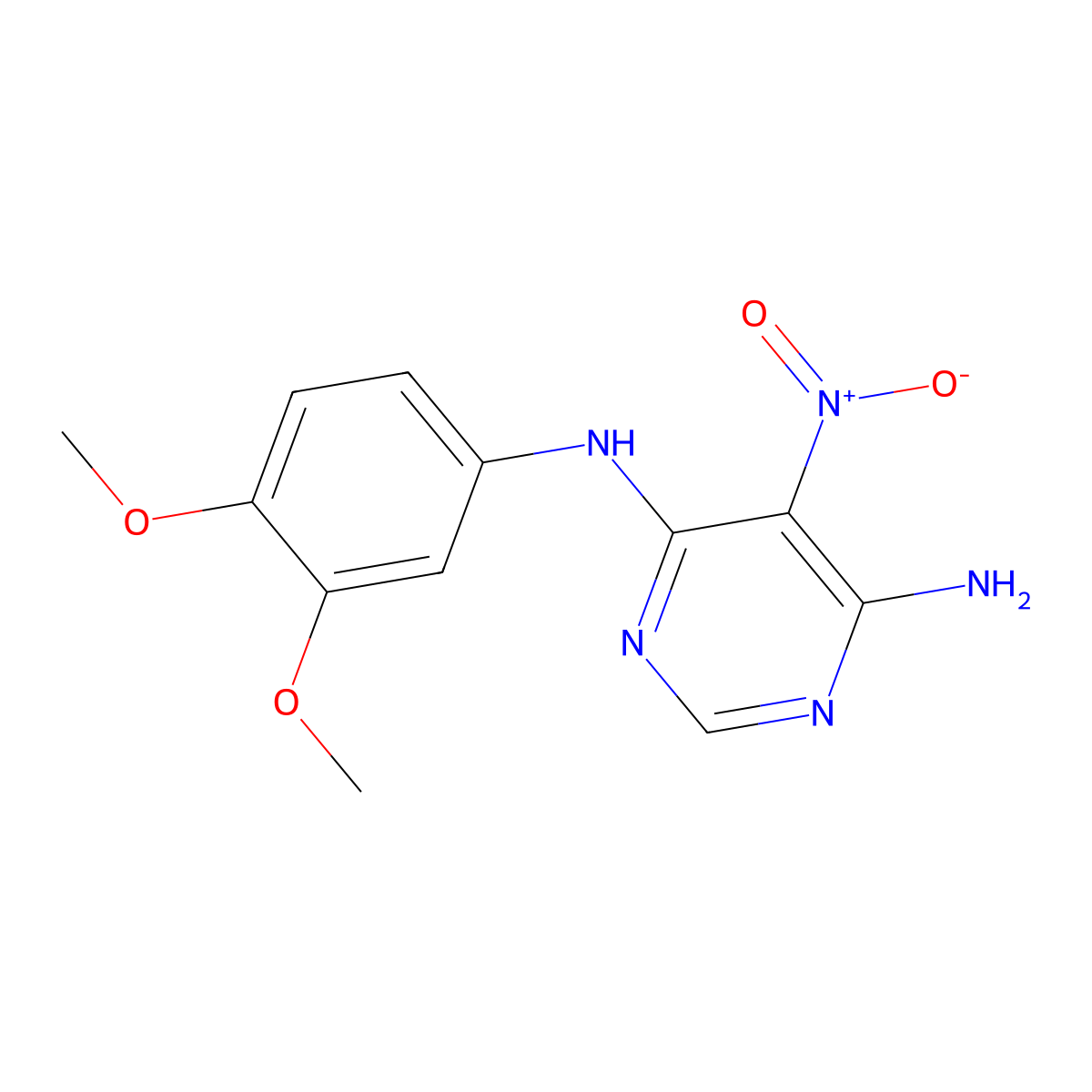 N4-(3,4-dimethoxyphenyl)-5-nitropyrimidine-4,6-diamine molecular structure, CAS 450345-44-5