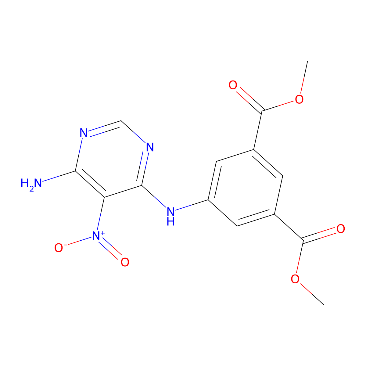 Dimethyl 5-((6-amino-5-nitropyrimidin-4-yl)amino)isophthalate molecular structure, CAS 450345-47-8