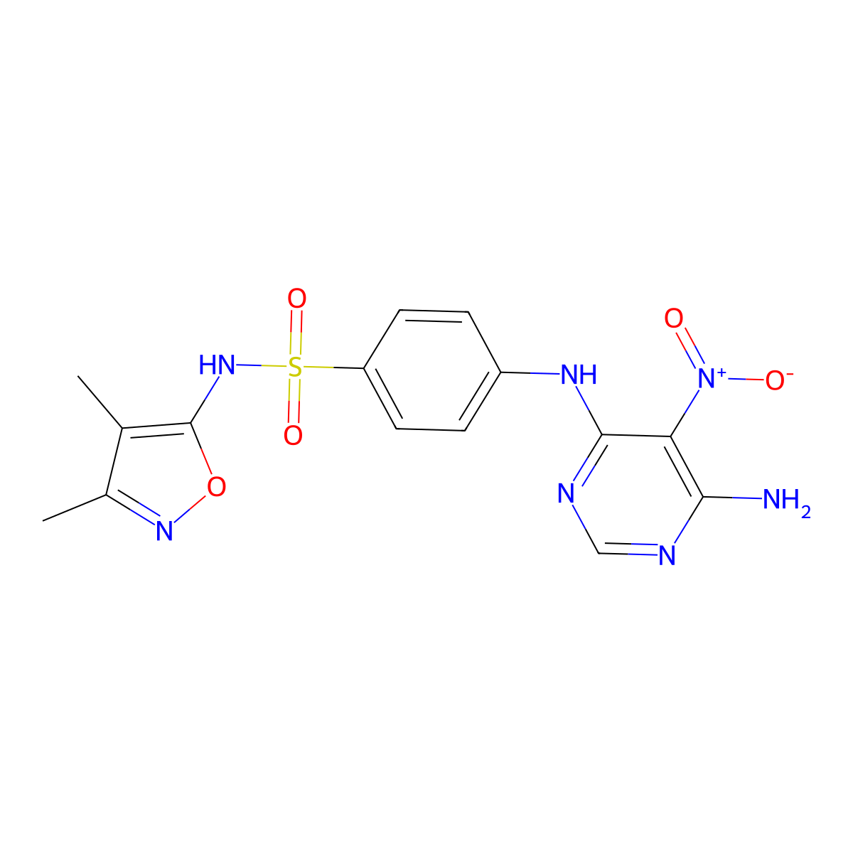 4-[(6-amino-5-nitropyrimidin-4-yl)amino]-N-(3,4-dimethyl-1,2-oxazol-5-yl)benzenesulfonamide molecular structure, CAS 450345-55-8