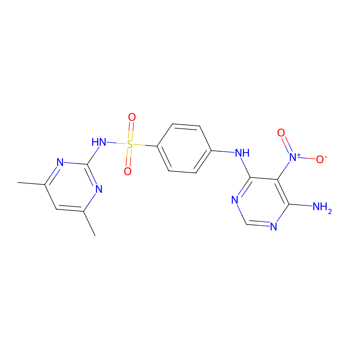 4-((6-amino-5-nitropyrimidin-4-yl)amino)-N-(4,6-dimethylpyrimidin-2-yl)benzenesulfonamide molecular structure, CAS 450345-57-0