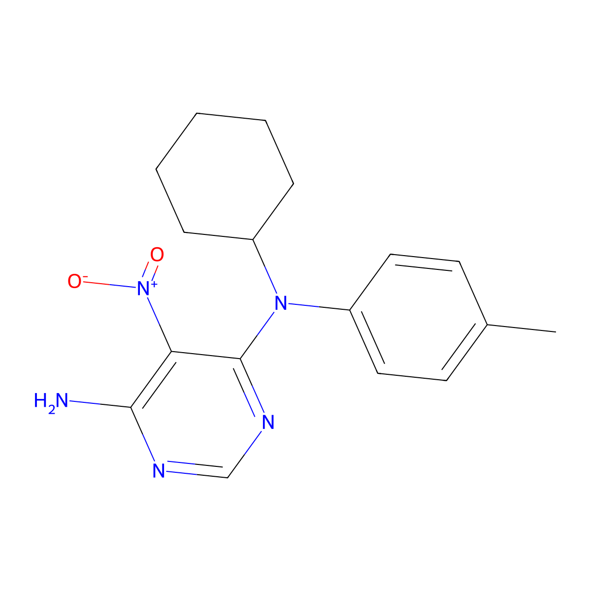 4-N-cyclohexyl-4-N-(4-methylphenyl)-5-nitropyrimidine-4,6-diamine molecular structure, CAS 450345-61-6