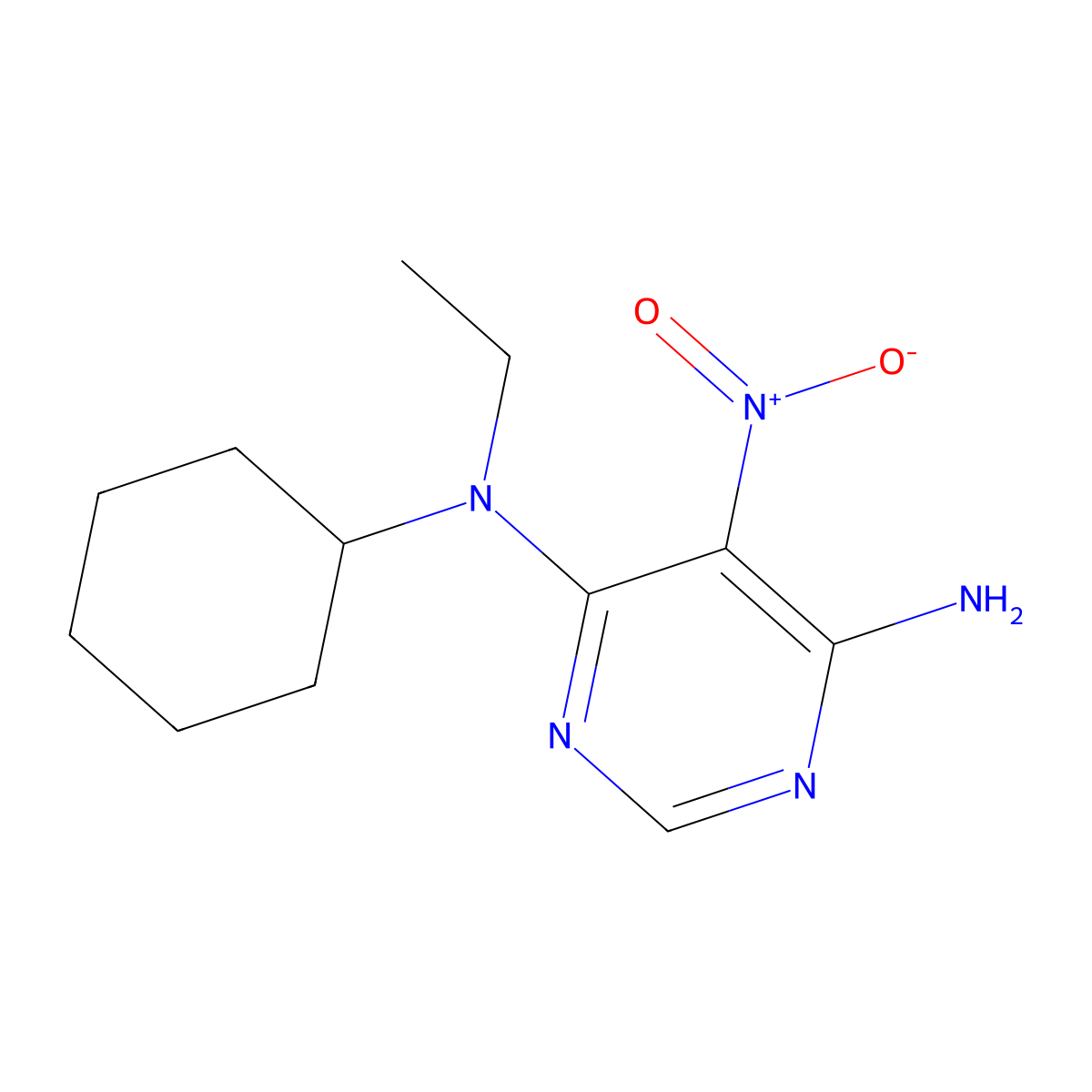 N4-cyclohexyl-N4-ethyl-5-nitropyrimidine-4,6-diamine molecular structure, CAS 450345-66-1