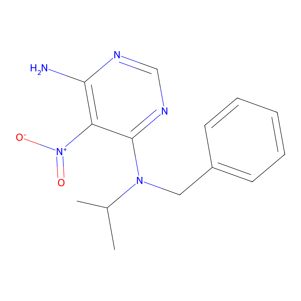 N4-benzyl-N4-isopropyl-5-nitropyrimidine-4,6-diamine molecular structure, CAS 450345-68-3