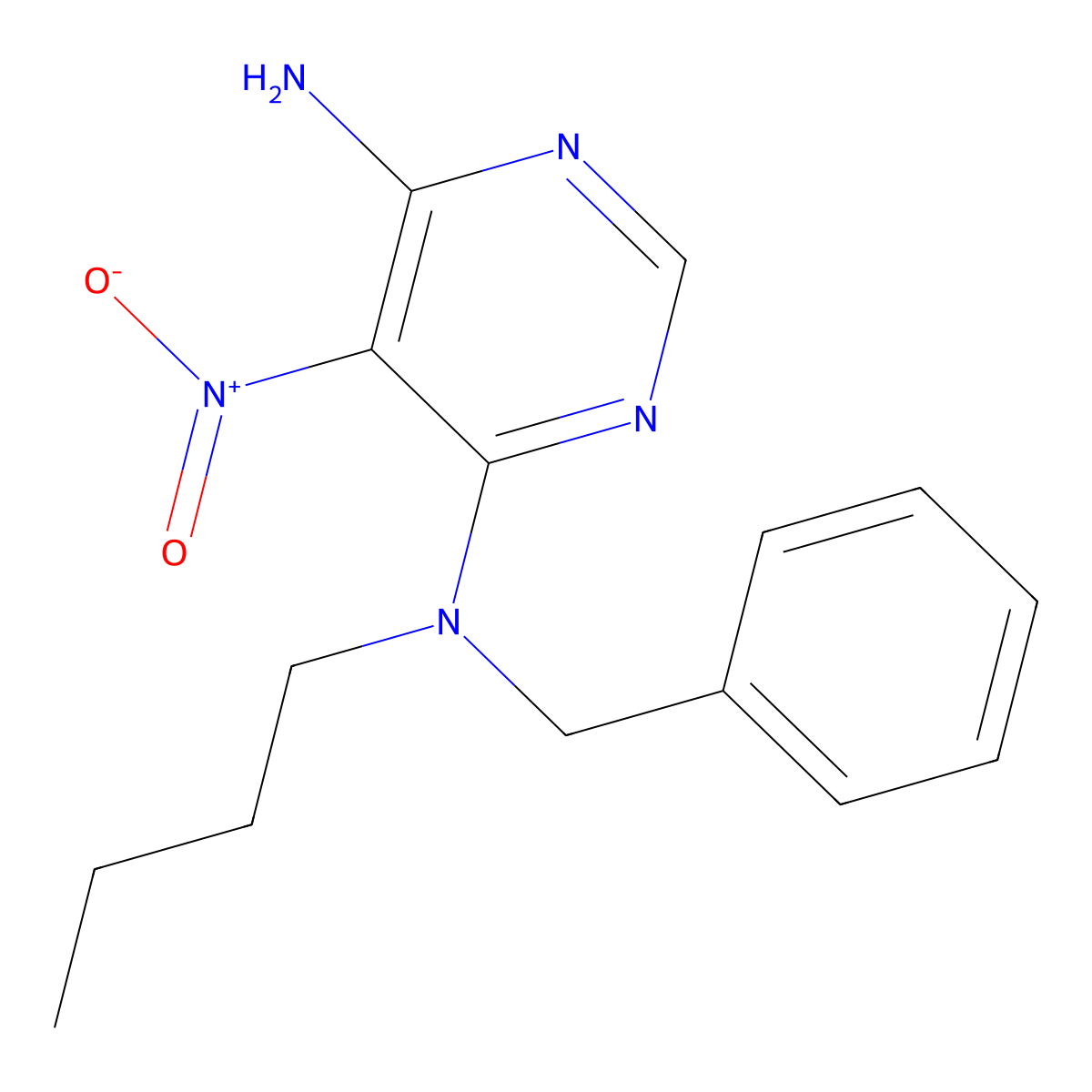 N4-benzyl-N4-butyl-5-nitropyrimidine-4,6-diamine molecular structure, CAS 450345-70-7