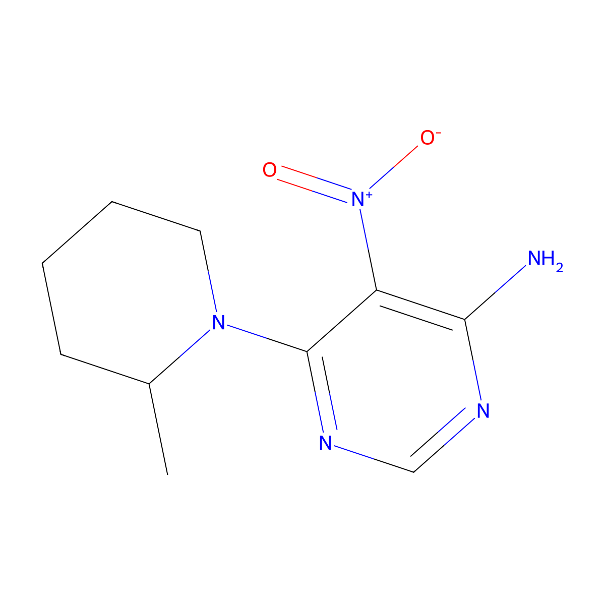 6-(2-Methylpiperidin-1-yl)-5-nitropyrimidin-4-amine molecular structure, CAS 450345-72-9
