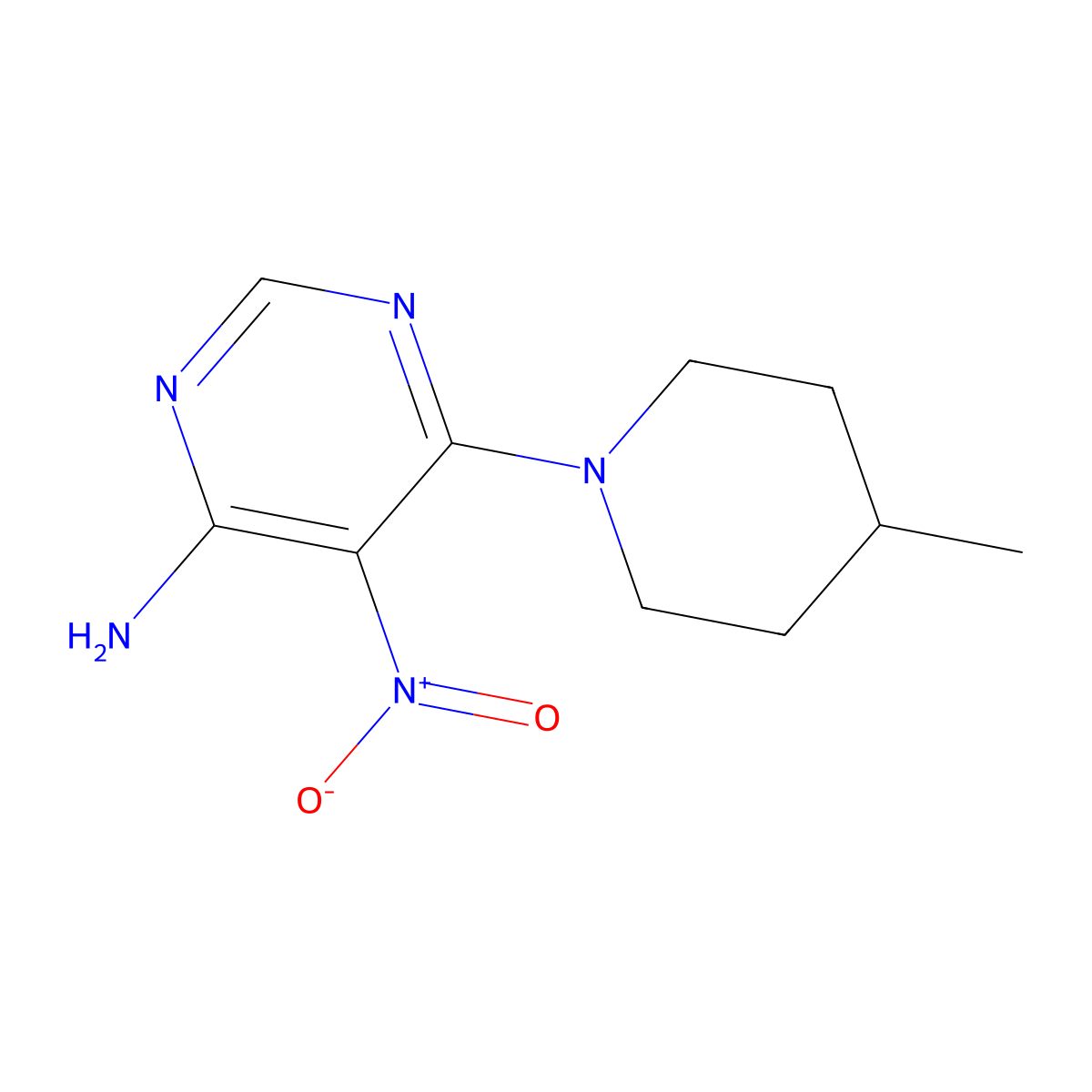 6-(4-Methylpiperidin-1-yl)-5-nitropyrimidin-4-amine molecular structure, CAS 450345-73-0