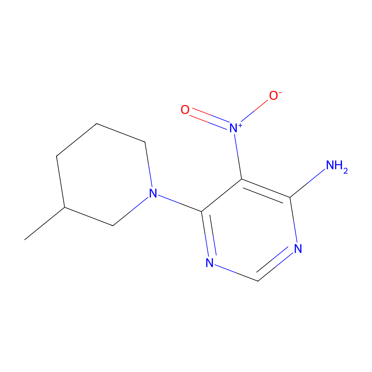 6-(3-Methylpiperidin-1-yl)-5-nitropyrimidin-4-amine molecular structure, CAS 450345-74-1