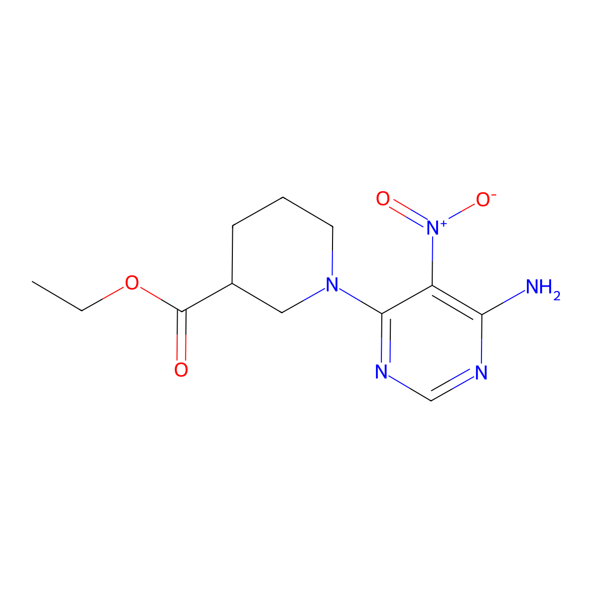Ethyl 1-(6-amino-5-nitropyrimidin-4-yl)piperidine-3-carboxylate molecular structure, CAS 450345-78-5