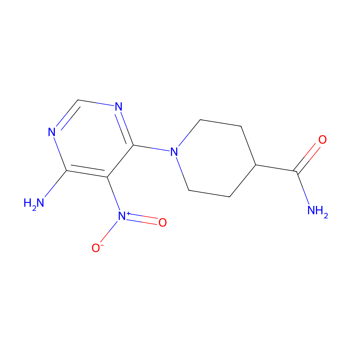 1-(6-Amino-5-nitropyrimidin-4-yl)piperidine-4-carboxamide molecular structure, CAS 450345-79-6