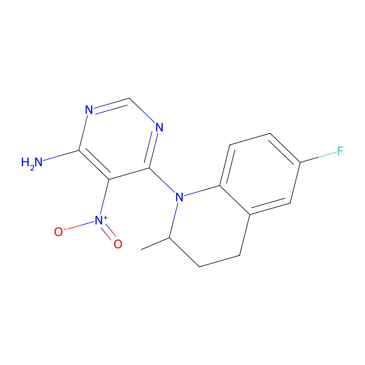 6-(6-fluoro-2-methyl-3,4-dihydroquinolin-1(2H)-yl)-5-nitropyrimidin-4-amine molecular structure, CAS 450345-82-1