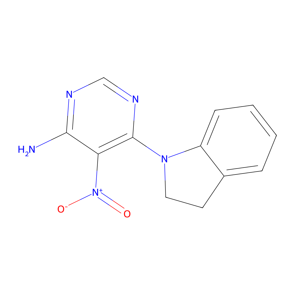 6-(2,3-Dihydroindol-1-yl)-5-nitropyrimidin-4-amine molecular structure, CAS 450345-83-2