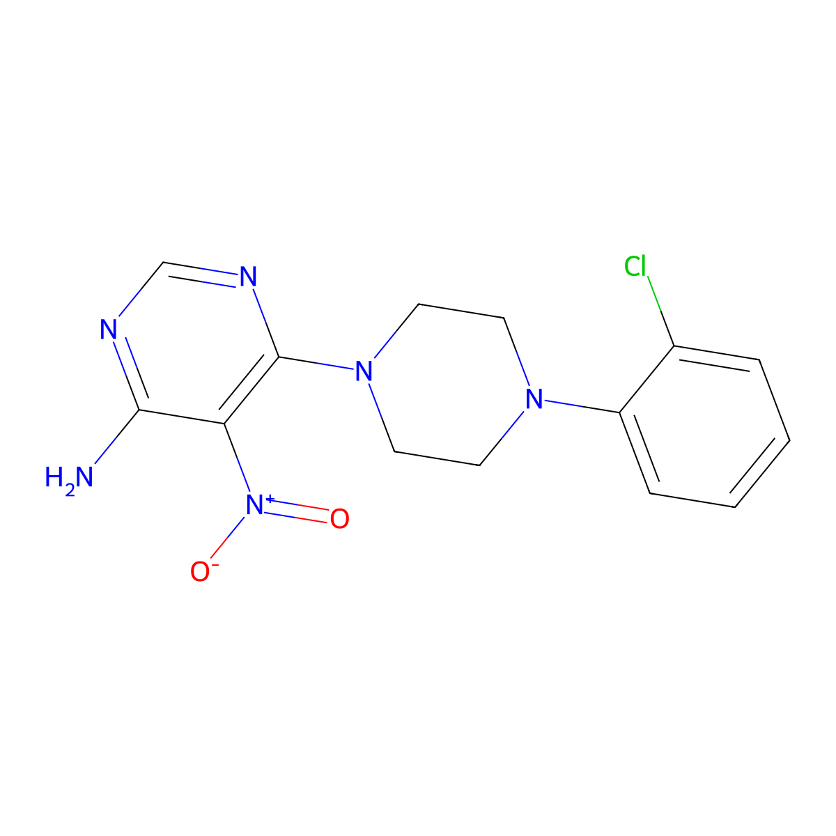 6-[4-(2-Chlorophenyl)piperazin-1-yl]-5-nitropyrimidin-4-amine molecular structure, CAS 450345-88-7