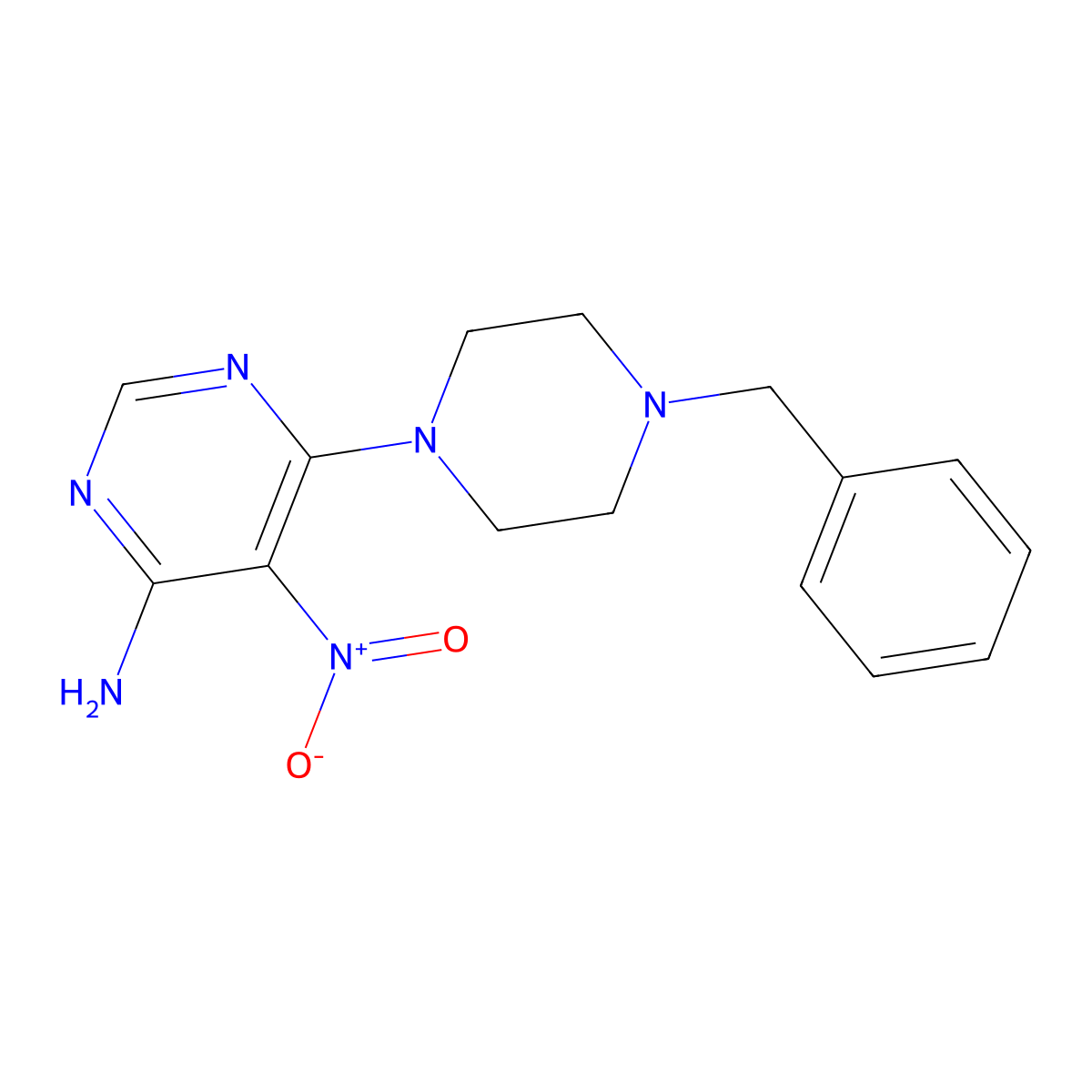 6-(4-Benzylpiperazin-1-yl)-5-nitropyrimidin-4-amine molecular structure, CAS 450345-92-3