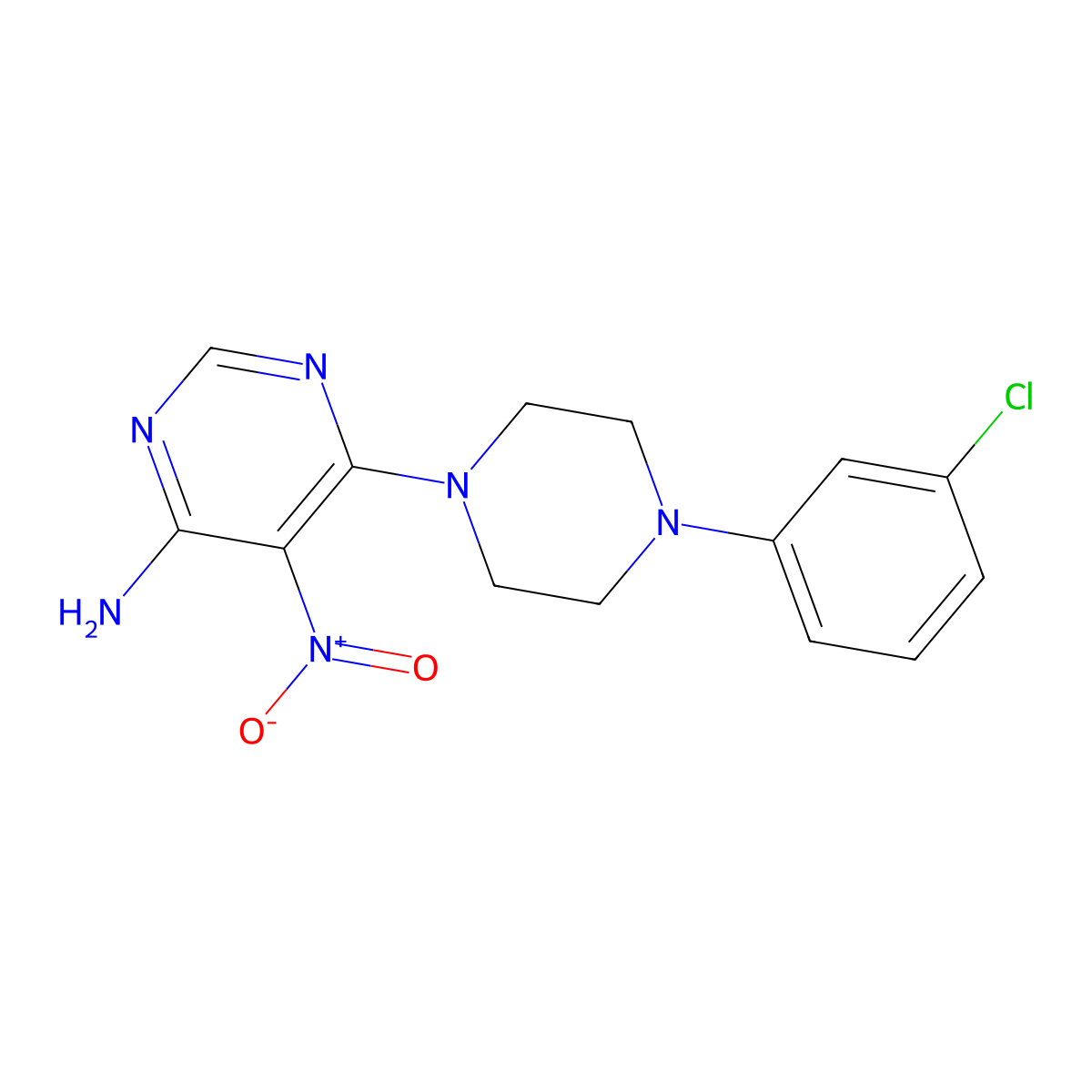 6-[4-(3-Chlorophenyl)piperazin-1-yl]-5-nitropyrimidin-4-amine molecular structure, CAS 450345-97-8