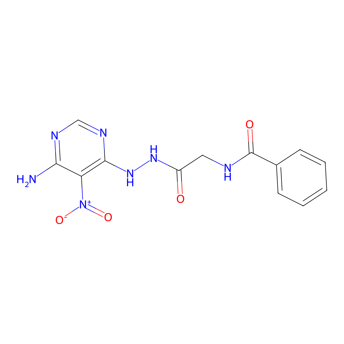 N-(2-(2-(6-amino-5-nitropyrimidin-4-yl)hydrazinyl)-2-oxoethyl)benzamide molecular structure, CAS 450346-02-8
