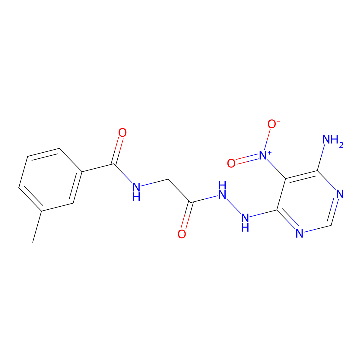 N-(2-(2-(6-amino-5-nitropyrimidin-4-yl)hydrazinyl)-2-oxoethyl)-3-methylbenzamide molecular structure, CAS 450346-04-0