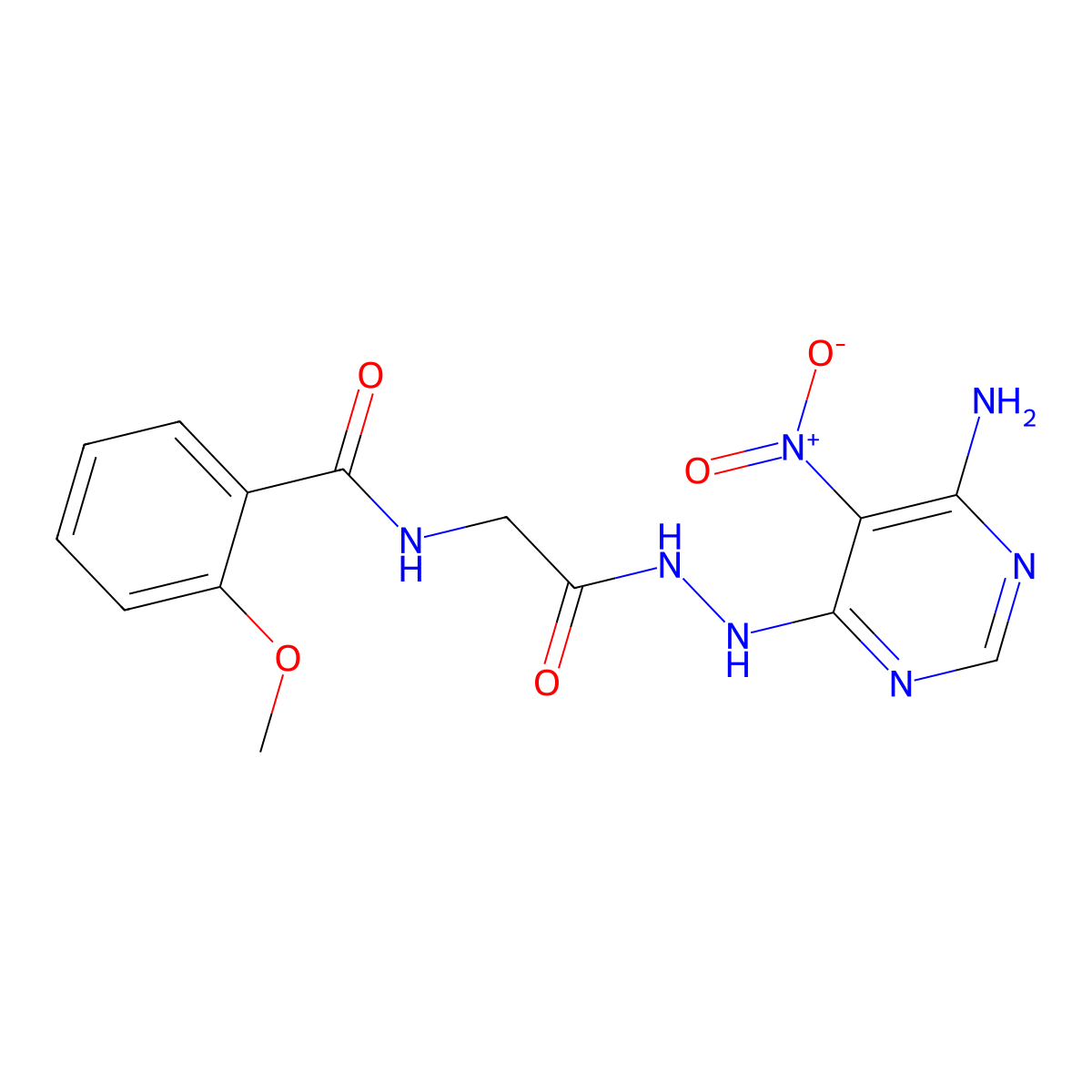 N-[2-[2-(6-amino-5-nitropyrimidin-4-yl)hydrazinyl]-2-oxoethyl]-2-methoxybenzamide molecular structure, CAS 450346-05-1