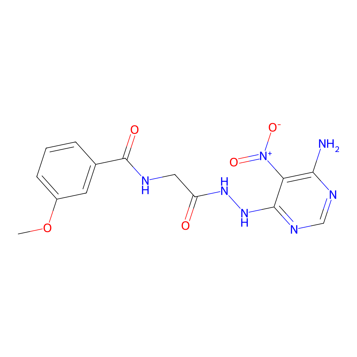 N-(2-(2-(6-amino-5-nitropyrimidin-4-yl)hydrazinyl)-2-oxoethyl)-3-methoxybenzamide molecular structure, CAS 450346-06-2