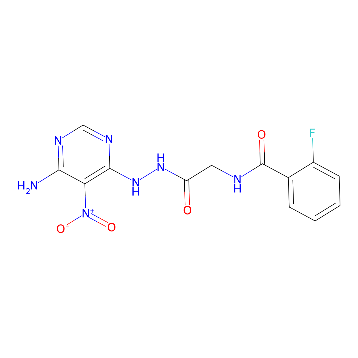 N-(2-(2-(6-amino-5-nitropyrimidin-4-yl)hydrazinyl)-2-oxoethyl)-2-fluorobenzamide molecular structure, CAS 450346-07-3