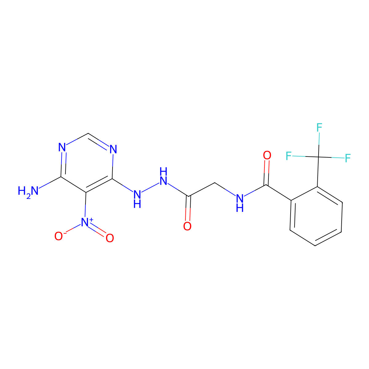 N-(2-(2-(6-amino-5-nitropyrimidin-4-yl)hydrazinyl)-2-oxoethyl)-2-(trifluoromethyl)benzamide molecular structure, CAS 450346-09-5
