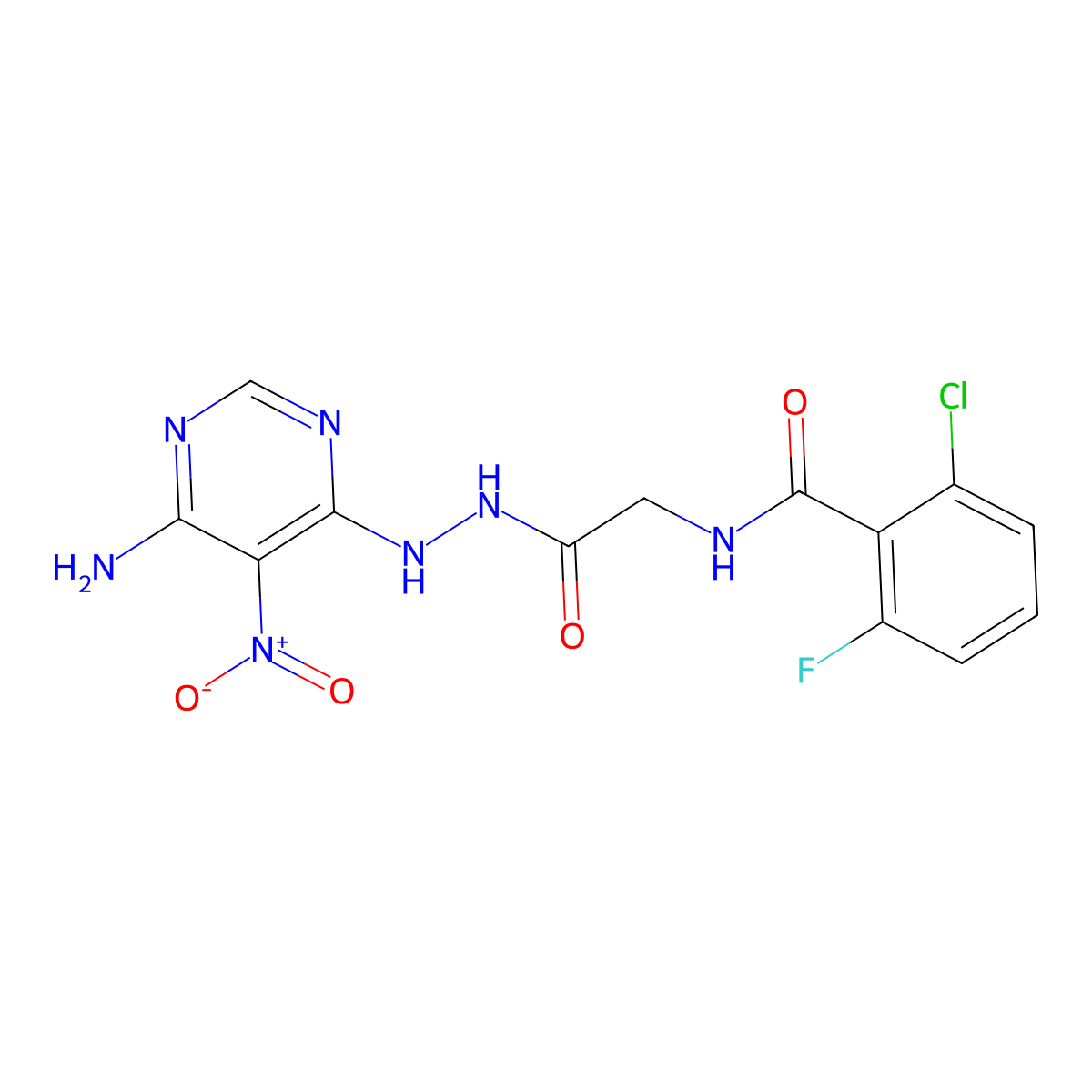 N-[2-[2-(6-amino-5-nitropyrimidin-4-yl)hydrazinyl]-2-oxoethyl]-2-chloro-6-fluorobenzamide molecular structure, CAS 450346-10-8