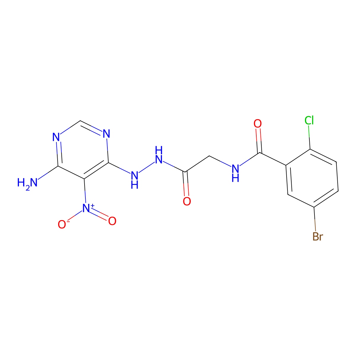 N-{[N'-(6-amino-5-nitropyrimidin-4-yl)hydrazinecarbonyl]methyl}-5-bromo-2-chlorobenzamide molecular structure, CAS 450346-11-9