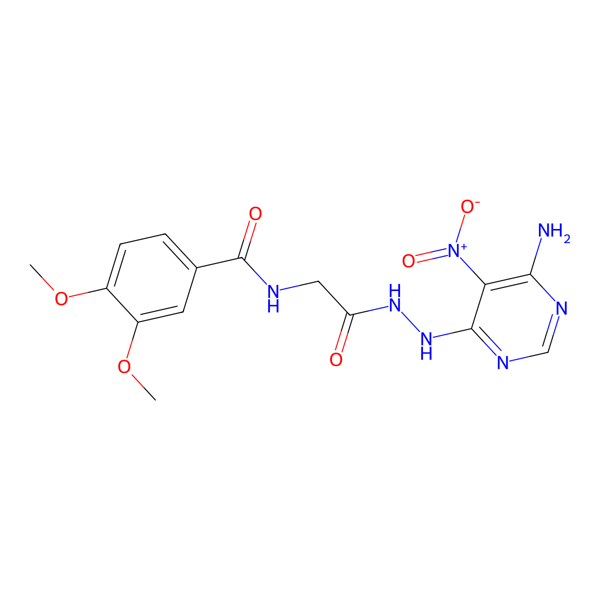 N-(2-(2-(6-amino-5-nitropyrimidin-4-yl)hydrazinyl)-2-oxoethyl)-3,4-dimethoxybenzamide molecular structure, CAS 450346-13-1
