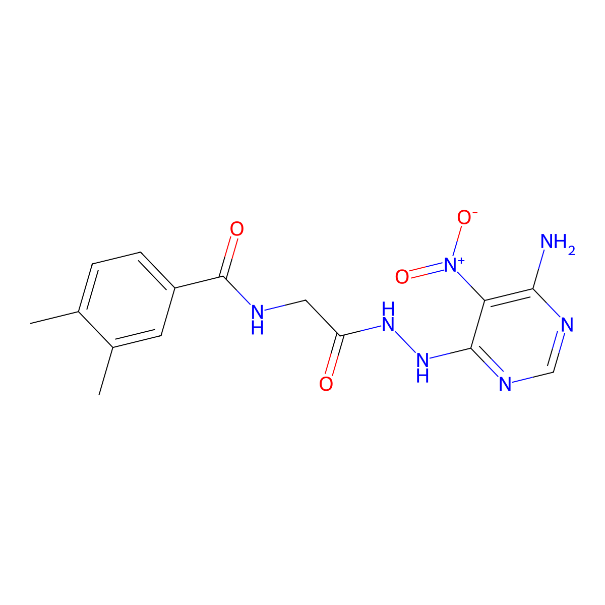 N-(2-(2-(6-amino-5-nitropyrimidin-4-yl)hydrazinyl)-2-oxoethyl)-3,4-dimethylbenzamide molecular structure, CAS 450346-14-2